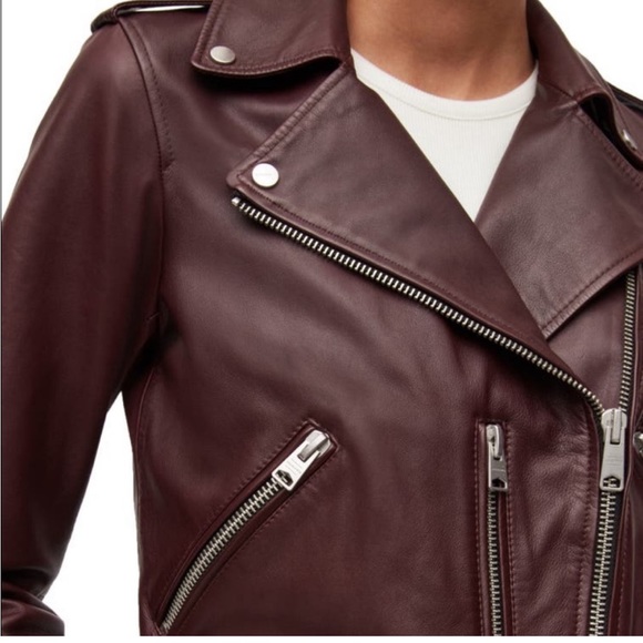 All Saints Balfern Biker Leather Jacket in Deep Berry - Picture 5 of 15